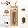 imageTronco 20oz Glass Tumbler with Bamboo Lid and Straw Glass Cup For BobaIced CoffeeSmoothie Spill Proof Glass Water Bottle With Silicone Protective Sleeve Dishwasher SafeBPA FreeAmber