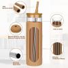 imageTronco 20oz Glass Tumbler with Bamboo Lid and Straw Glass Cup For BobaIced CoffeeSmoothie Spill Proof Glass Water Bottle With Silicone Protective Sleeve Dishwasher SafeBPA FreeAmber