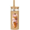 imageTronco 20oz Glass Tumbler with Bamboo Lid and Straw Glass Cup For BobaIced CoffeeSmoothie Spill Proof Glass Water Bottle With Silicone Protective Sleeve Dishwasher SafeBPA FreeAmber