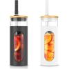 imageTronco 20oz Glass Tumbler with Bamboo Lid and Straw Glass Cup For BobaIced CoffeeSmoothie Spill Proof Glass Water Bottle With Silicone Protective Sleeve Dishwasher SafeBPA FreeBlackWhite