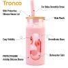 imageTronco 20oz Glass Tumbler with Bamboo Lid and Straw Glass Cup For BobaIced CoffeeSmoothie Spill Proof Glass Water Bottle With Silicone Protective Sleeve Dishwasher SafeBPA FreeAmber