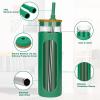 imageTronco 20oz Glass Tumbler with Bamboo Lid and Straw Glass Cup For BobaIced CoffeeSmoothie Spill Proof Glass Water Bottle With Silicone Protective Sleeve Dishwasher SafeBPA FreeBlackishGreen