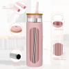 imageTronco 20oz Glass Tumbler with Bamboo Lid and Straw Glass Cup For BobaIced CoffeeSmoothie Spill Proof Glass Water Bottle With Silicone Protective Sleeve Dishwasher SafeBPA FreePink