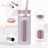 imageTronco 20oz Glass Tumbler with Bamboo Lid and Straw Glass Cup For BobaIced CoffeeSmoothie Spill Proof Glass Water Bottle With Silicone Protective Sleeve Dishwasher SafeBPA FreeBlackPurple