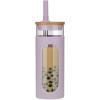 imageTronco 20oz Glass Tumbler with Bamboo Lid and Straw Glass Cup For BobaIced CoffeeSmoothie Spill Proof Glass Water Bottle With Silicone Protective Sleeve Dishwasher SafeBPA FreePurple