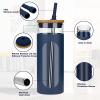 imageTronco 20oz Glass Tumbler with Bamboo Lid and Straw Glass Cup For BobaIced CoffeeSmoothie Spill Proof Glass Water Bottle With Silicone Protective Sleeve Dishwasher SafeBPA FreeDenim Blue