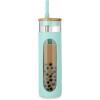 imageTronco 20oz Glass Tumbler with Bamboo Lid and Straw Glass Cup For BobaIced CoffeeSmoothie Spill Proof Glass Water Bottle With Silicone Protective Sleeve Dishwasher SafeBPA FreePureBlue