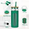 imageTronco 20oz Glass Tumbler with Bamboo Lid and Straw Glass Cup For BobaIced CoffeeSmoothie Spill Proof Glass Water Bottle With Silicone Protective Sleeve Dishwasher SafeBPA FreeBlackishGreen