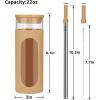 imageTronco 20oz Glass Tumbler with Bamboo Lid and Straw Glass Cup For BobaIced CoffeeSmoothie Spill Proof Glass Water Bottle With Silicone Protective Sleeve Dishwasher SafeBPA FreeAmber