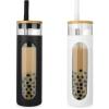 imageTronco 20oz Glass Tumbler with Bamboo Lid and Straw Glass Cup For BobaIced CoffeeSmoothie Spill Proof Glass Water Bottle With Silicone Protective Sleeve Dishwasher SafeBPA FreeBlackWhite