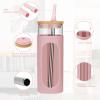 imageTronco 20oz Glass Tumbler with Bamboo Lid and Straw Glass Cup For BobaIced CoffeeSmoothie Spill Proof Glass Water Bottle With Silicone Protective Sleeve Dishwasher SafeBPA FreePinkPurple