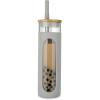 imageTronco 20oz Glass Tumbler with Bamboo Lid and Straw Glass Cup For BobaIced CoffeeSmoothie Spill Proof Glass Water Bottle With Silicone Protective Sleeve Dishwasher SafeBPA FreeGray