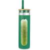 imageTronco 20oz Glass Tumbler with Bamboo Lid and Straw Glass Cup For BobaIced CoffeeSmoothie Spill Proof Glass Water Bottle With Silicone Protective Sleeve Dishwasher SafeBPA FreeBlackishGreen