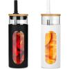 imageTronco 20oz Glass Tumbler with Bamboo Lid and Straw Glass Cup For BobaIced CoffeeSmoothie Spill Proof Glass Water Bottle With Silicone Protective Sleeve Dishwasher SafeBPA FreeBlackWhite