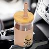 imageTronco 20oz Glass Tumbler with Bamboo Lid and Straw Glass Cup For BobaIced CoffeeSmoothie Spill Proof Glass Water Bottle With Silicone Protective Sleeve Dishwasher SafeBPA FreeAmber