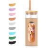 imageTronco 20oz Glass Tumbler with Bamboo Lid and Straw Glass Cup For BobaIced CoffeeSmoothie Spill Proof Glass Water Bottle With Silicone Protective Sleeve Dishwasher SafeBPA FreeAmber
