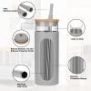 imageTronco 20oz Glass Tumbler with Bamboo Lid and Straw Glass Cup For BobaIced CoffeeSmoothie Spill Proof Glass Water Bottle With Silicone Protective Sleeve Dishwasher SafeBPA FreeGray