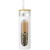 imageTronco 20oz Glass Tumbler with Bamboo Lid and Straw Glass Cup For BobaIced CoffeeSmoothie Spill Proof Glass Water Bottle With Silicone Protective Sleeve Dishwasher SafeBPA FreeWhite