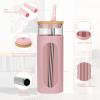 imageTronco 20oz Glass Tumbler with Bamboo Lid and Straw Glass Cup For BobaIced CoffeeSmoothie Spill Proof Glass Water Bottle With Silicone Protective Sleeve Dishwasher SafeBPA FreePink