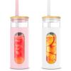 imageTronco 20oz Glass Tumbler with Bamboo Lid and Straw Glass Cup For BobaIced CoffeeSmoothie Spill Proof Glass Water Bottle With Silicone Protective Sleeve Dishwasher SafeBPA FreeWhitePink