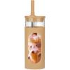 imageTronco 20oz Glass Tumbler with Bamboo Lid and Straw Glass Cup For BobaIced CoffeeSmoothie Spill Proof Glass Water Bottle With Silicone Protective Sleeve Dishwasher SafeBPA FreeAmber