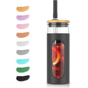 imageTronco 20oz Glass Tumbler with Bamboo Lid and Straw Glass Cup For BobaIced CoffeeSmoothie Spill Proof Glass Water Bottle With Silicone Protective Sleeve Dishwasher SafeBPA FreeBlack