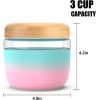imageTronco 16 oz Glass Lunch Bowl Container with Lid Glass Food Storage Containers Leak ampamp Spill Proof Soup ampamp Stew Food Storage Meal Prep Airtight Microwave Safe BPAFree  Ideal Gifts Set of 1AmberBamboo Lid
