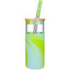 imageTronco 20oz Glass Tumbler with Bamboo Lid and StrawIced Coffee Cup ReusableSmoothie Cup Spill Proof Glass Water Bottle With Silicone Protective Sleeve BPA FreeYellowBlue Rainbow