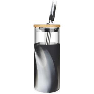 imageTronco 20oz Glass Tumbler with Bamboo Lid and StrawIced Coffee Cup ReusableSmoothie Cup Spill Proof Glass Water Bottle With Silicone Protective Sleeve BPA FreeBlack Grey Rainbow