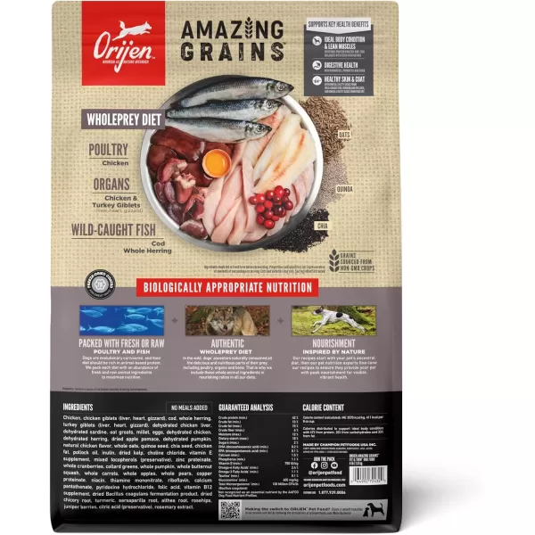 ORIJEN AMAZING GRAINS Puppy Large Dry Dog Food High Protein Dog Food for Large and Giant Puppy Breeds Fresh or Raw Ingredients 225lbFit  Trim