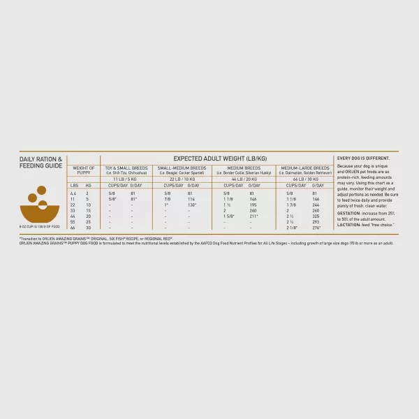 ORIJEN AMAZING GRAINS Puppy Large Dry Dog Food High Protein Dog Food for Large and Giant Puppy Breeds Fresh or Raw Ingredients 225lbPuppy