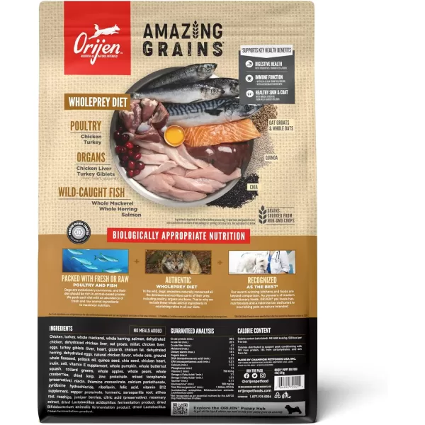 ORIJEN AMAZING GRAINS Puppy Large Dry Dog Food High Protein Dog Food for Large and Giant Puppy Breeds Fresh or Raw Ingredients 225lbPuppy