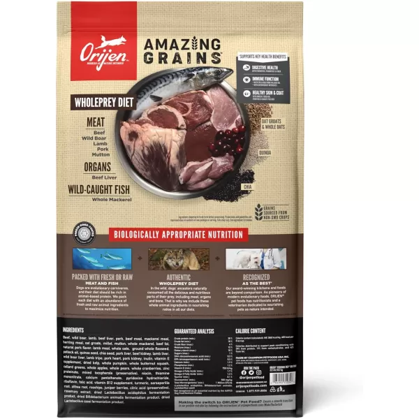 ORIJEN AMAZING GRAINS Puppy Large Dry Dog Food High Protein Dog Food for Large and Giant Puppy Breeds Fresh or Raw Ingredients 225lbRegional Red