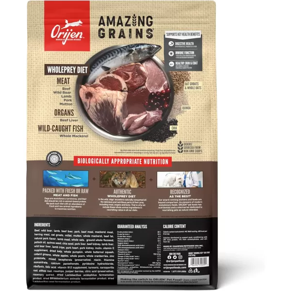 ORIJEN AMAZING GRAINS Puppy Large Dry Dog Food High Protein Dog Food for Large and Giant Puppy Breeds Fresh or Raw Ingredients 225lbRegional Red