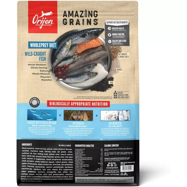 ORIJEN AMAZING GRAINS Puppy Large Dry Dog Food High Protein Dog Food for Large and Giant Puppy Breeds Fresh or Raw Ingredients 225lbSix Fish