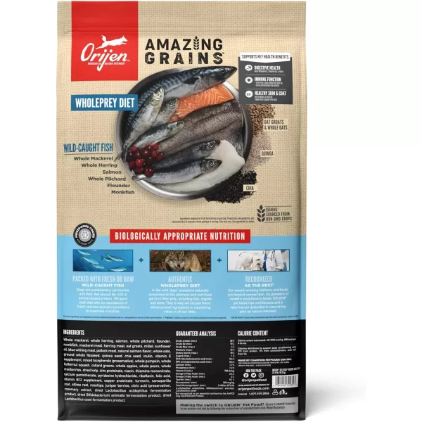 ORIJEN AMAZING GRAINS Puppy Large Dry Dog Food High Protein Dog Food for Large and Giant Puppy Breeds Fresh or Raw Ingredients 225lbSix Fish