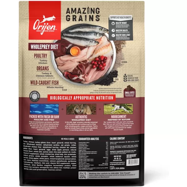 ORIJEN AMAZING GRAINS Puppy Large Dry Dog Food High Protein Dog Food for Large and Giant Puppy Breeds Fresh or Raw Ingredients 225lbSmall Breed