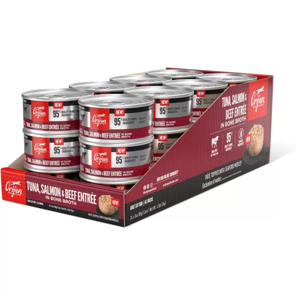 ORIJEN Adult REGIONAL RED Entree in Bone Broth Wet Cat Food Fresh and Raw Animal Ingredients 3 oz Case of 24Tuna  Salmon  Beef
