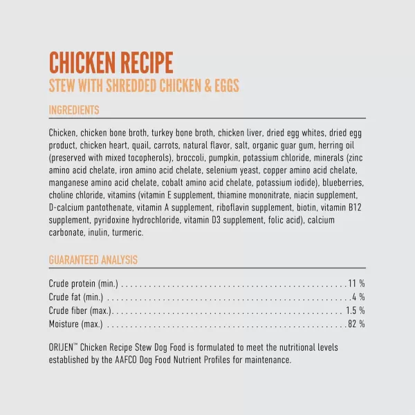 ORIJEN Chicken Recipe Stew with Shredded Chicken and Eggs Wet Dog Food WholePrey Ingredients 128oz Case of 12