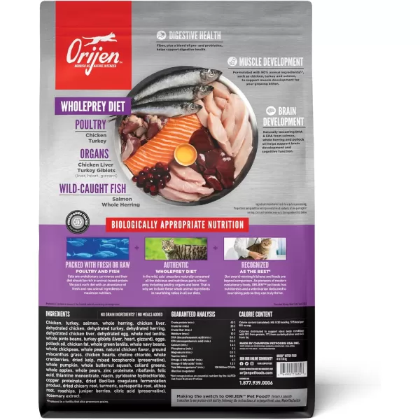 ORIJEN Dry Kitten Food Grain Free Food for Kittens With WholePrey Ingredients 4lbKitten