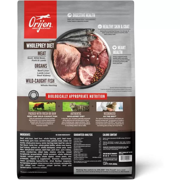 ORIJEN Dry Kitten Food Grain Free Food for Kittens With WholePrey Ingredients 4lbRegional Red