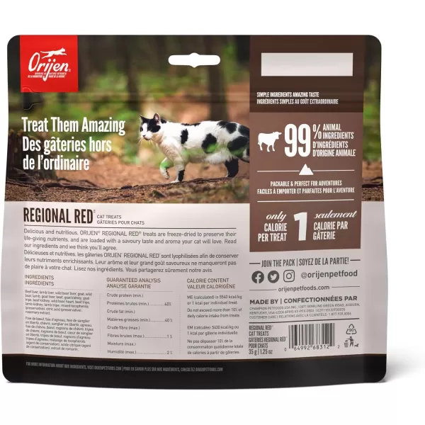 ORIJEN GrassFed Lamb FreezeDried Cat Treats  Biologically Appropriate  125 ozRegional Red