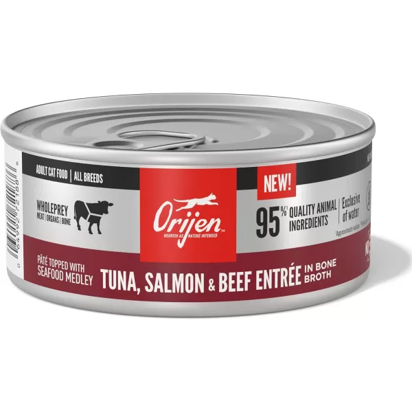 ORIJEN Kitten Chicken and Salmon Entree in Bone Broth Wet Cat Food WholePrey Ingredients 3 oz Case of 24Tuna  Salmon  Beef