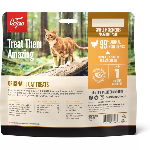ORIJEN Original Freeze Dried Cat Treats Grain Free Treats for Cats Raw Animal Ingredients 125oz