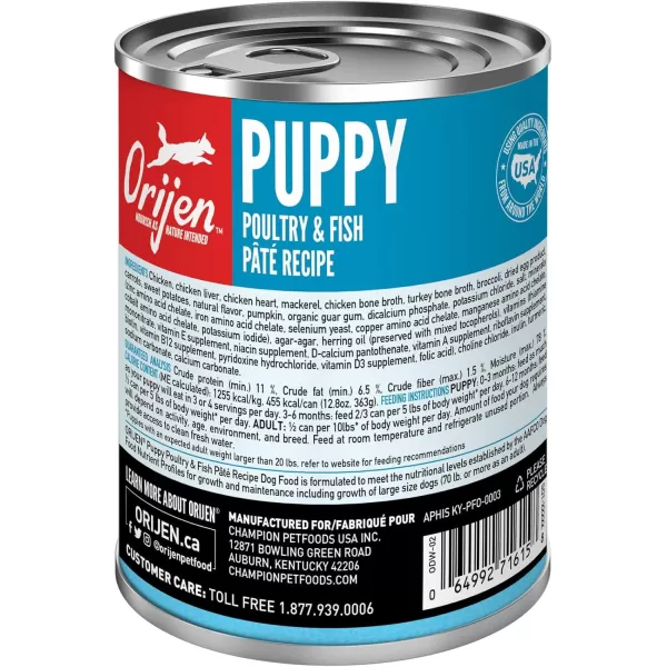 ORIJEN Puppy Poultry ampamp Fish Pate Recipe Wet Dog Food Pate Dog Food for Puppies WholePrey Ingredients 128oz Case of 12Puppy