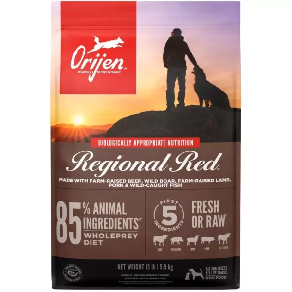 ORIJEN Senior Dry Dog Food Grain Free Dry Dog Food for Senior Dogs Fresh or Raw Ingredients 13lbRegional Red