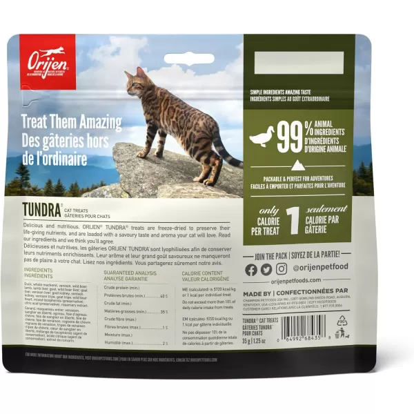 ORIJEN Tundra Freeze Dried Cat Treats Grain Free Treats for Cats WholePrey Ingredients 125oz