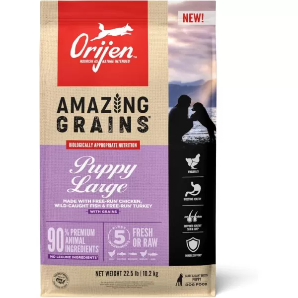 ORIJEN AMAZING GRAINS Puppy Large Dry Dog Food High Protein Dog Food for Large and Giant Puppy Breeds Fresh or Raw Ingredients 225lbPuppy Large