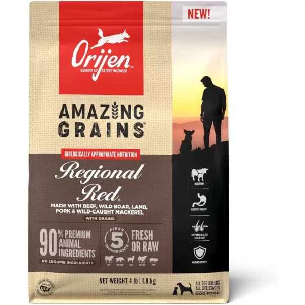ORIJEN AMAZING GRAINS Puppy Large Dry Dog Food High Protein Dog Food for Large and Giant Puppy Breeds Fresh or Raw Ingredients 225lbRegional Red