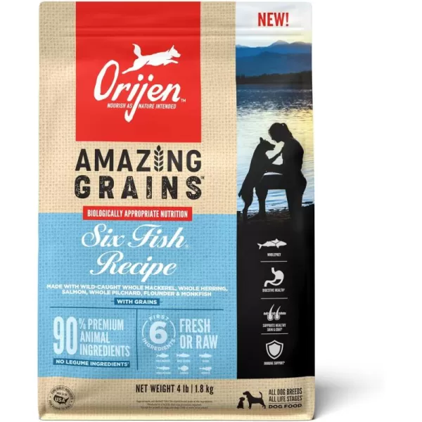 ORIJEN AMAZING GRAINS Puppy Large Dry Dog Food High Protein Dog Food for Large and Giant Puppy Breeds Fresh or Raw Ingredients 225lbSix Fish